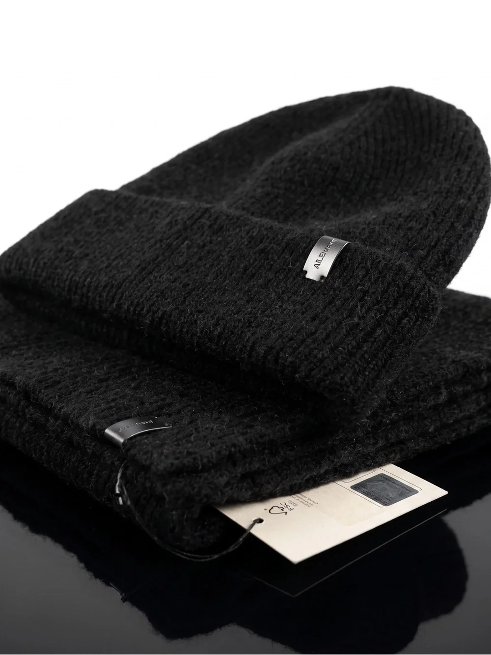 AllSaints Fuzzy Knit Beanie & Scarf 2-Piece Set Black NWT Without Box